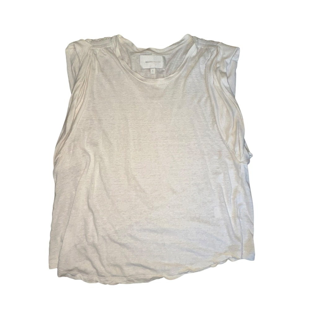 Brochu Walker Womens White Linen Blend Slub Short Sleeve Crew Neck Tee Shirt L